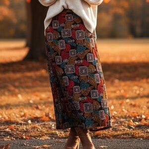 😍2/$20 Boho Colourful Velvet Maxi Skirt Sz S